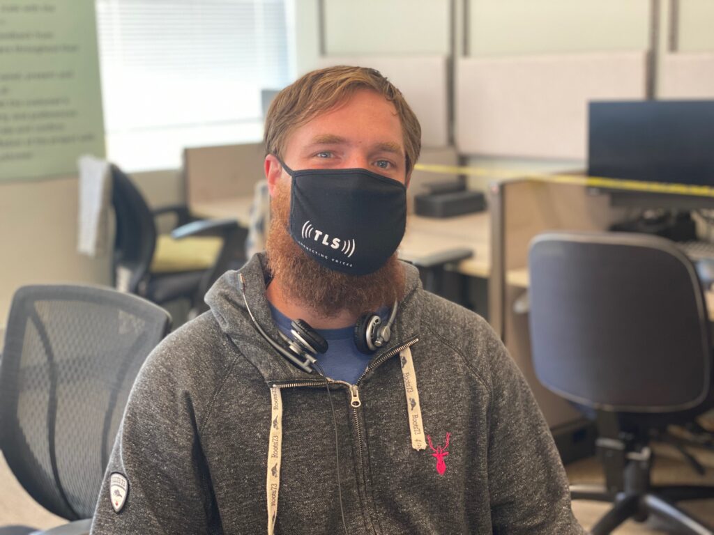 A gentleman wearing a TLS face mask. Click here for a larger view